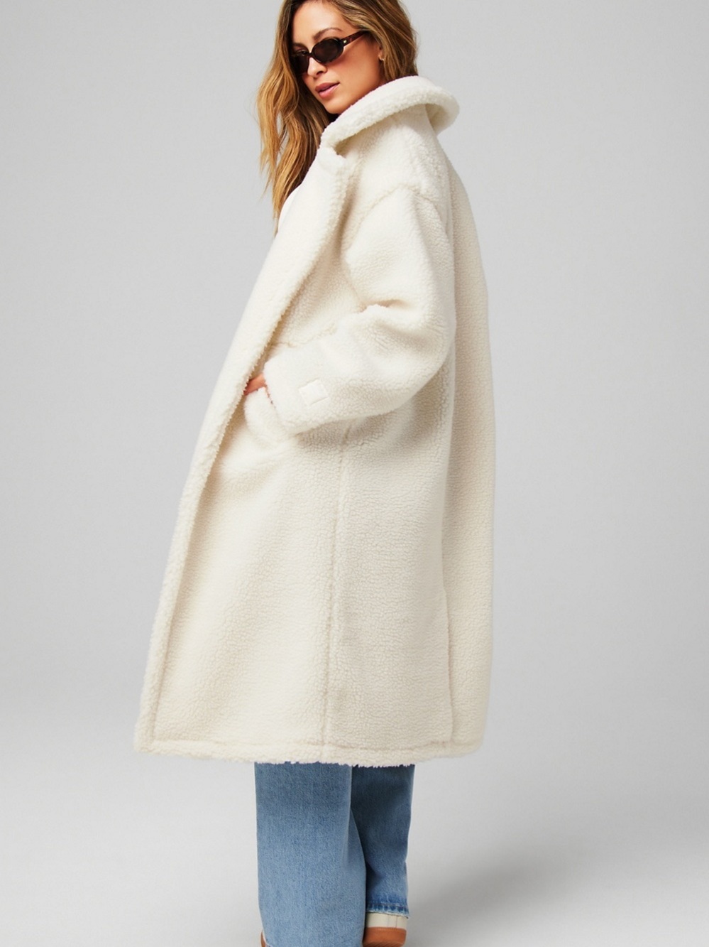Fabletics Teddy Long Coat Ivory Womens Size XL
